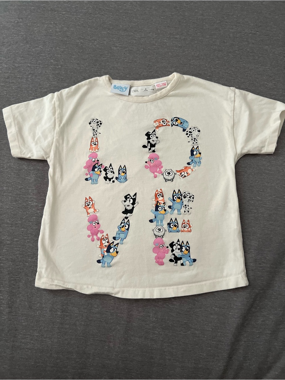 Zara White Short-Sleeve Tee with Bluey Cartoon Character Print